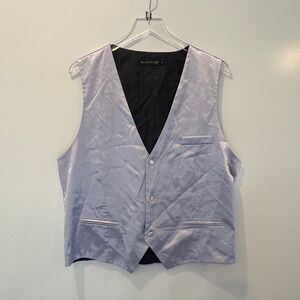 Barry Wang Men's Size M Formal Vest Silver Silk Lined Formal Occasion